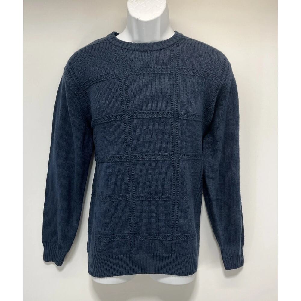 Mens Eight Bells Pullover Knit Sweater Navy Blue Long Sleeve Cotton Medium